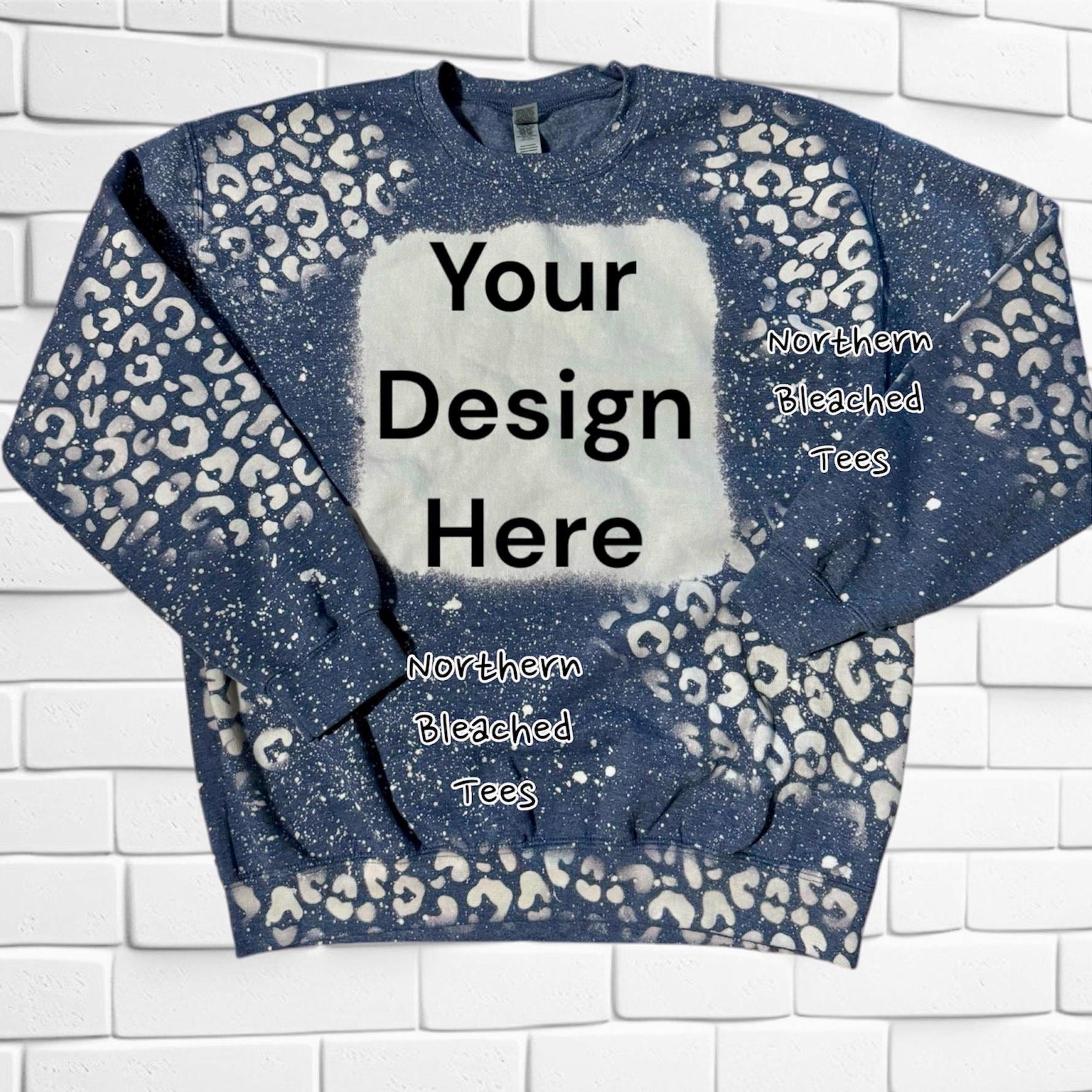 Leopard Sweatshirt, Checkered Flag Sweatshirt, Custom, Bleached Sweatshirts, Blank Bleached Crewnecks, Sublimation, Bulk, Gildan Crewnecks